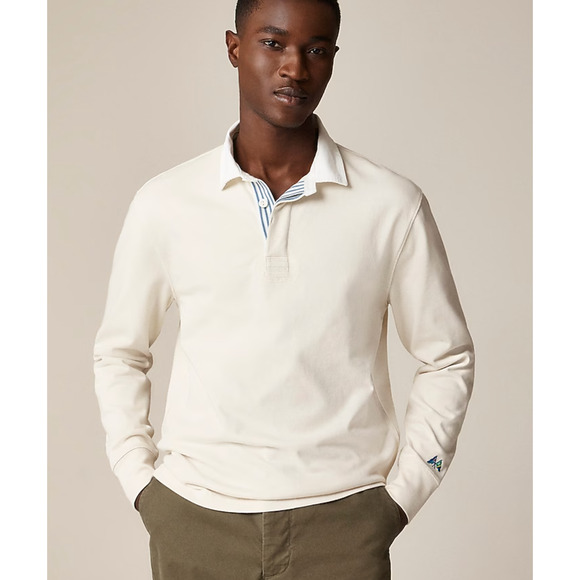 J Crew Mens Rugby Shirt M NWOT Striped Placket White Cream BW541 J.Crew - Picture 1 of 7